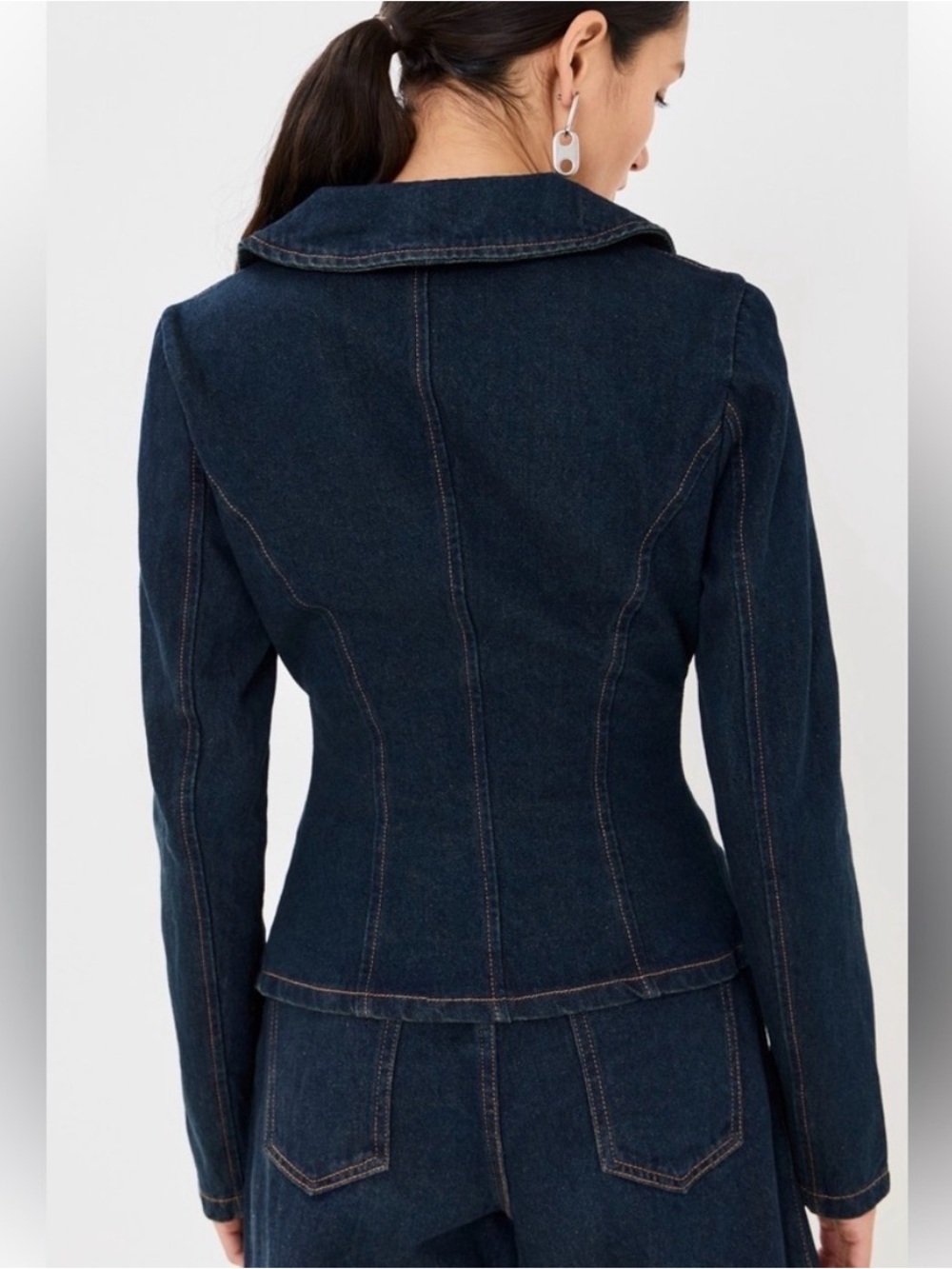 LIONESS Denim Dark Wash Blazer Jacket Size Small - Picture 2 of 10